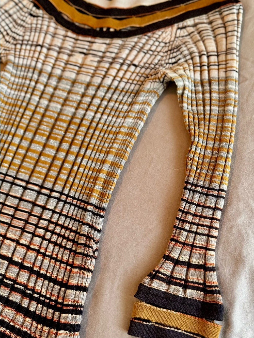 MISSONI Fitted Metallic Silver Black Gold Striped Ribbed Knit Midi Dress w Slip - Picture 5 of 16
